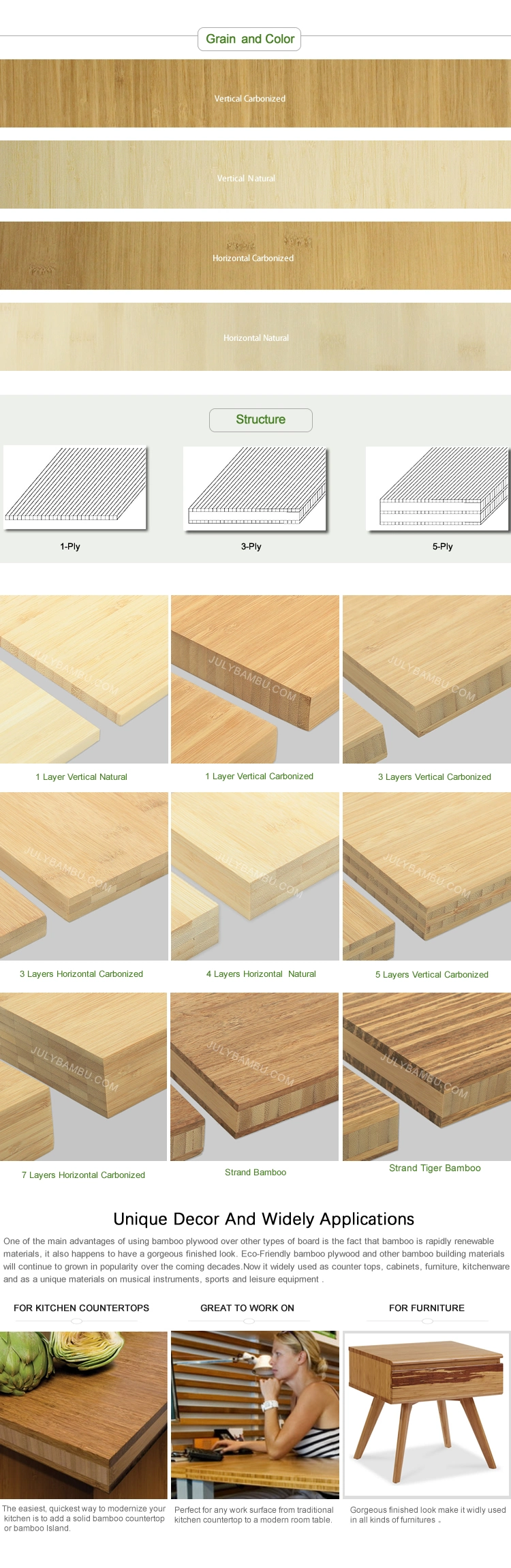 Fsc and E1 Glue 40mm 7 Layer Bamboo Laminated Timber Use for Kitchen Wood Tabletop